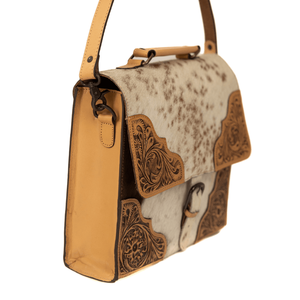 กระเป๋าสะพายข้างสไตล์โบฮีเมียนสำหรับผู้หญิงกระเป๋าหนังกลับสีน้ำตาลวินเทจทำด้วยมือลายดอกไม้สไตล์ตะวันตก - Product Image 3