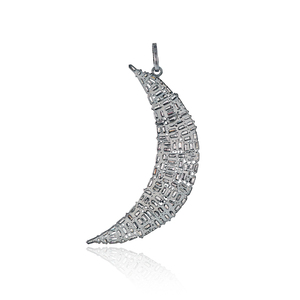 Baguette Naturelle Diamant Oxydé 925 Argent Demi-Lune Charme 15X60 MM Pendentif Fine Bijoux Faits À La Main En Gros - Product Image 6