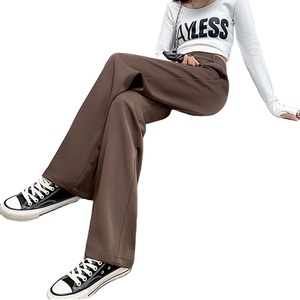 Trajes rectos de cintura alta de otoño, Pantalones de pierna ancha de oficina sólidos para mujer, Pantalones largos holgados para mujer - Product Image 2