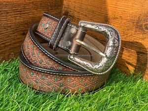 Cinturones florales pintados a mano y mecanizados a mano, cinturones unisex de cuero auténtico hechos a mano, novedad - Product Image 5
