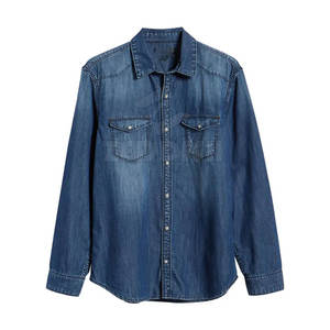 Camisa vaquera para hombre con logotipo personalizado al por mayor 100% algodón transpirable e informal para uso en exteriores - Product Image 1