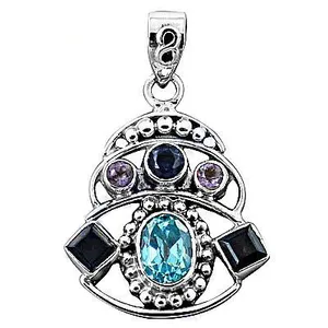 Collier en argent 925 plaqué rhodium/or avec topaze géométrique et diamant, motif numérique géométrique, cadeau pour femme - Product Image 3