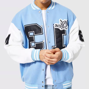 <b>Men's</b> High Quality Winter Wool/Polyester Sleeve <b>Baseball</b> <b>Jacket</b> Stand Collar Street Wear Chenille Embroidery Patchwork Letterman - Product Image 4
