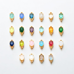 Conector de Plata de Ley Chapado en Oro con Engaste de Púas para Colgante de Gema de Calcedonia Gris Ovalada Facetada de 13x6mm, Estilo Bohemio DIY Cristiano - Product Image 2