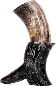 Corne à boire viking médiévale en corne de buffle faite à la main avec finition au toucher réel, motif sur le thème de l'amour, avec support pour cadeaux d'affaires - Product Image 2