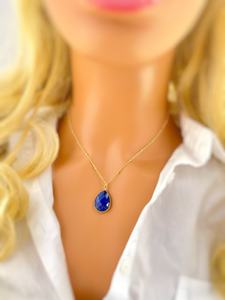 <b>Lapis</b> <b>Lazuli</b> Gemstone Pear Shape <b>Pendant</b> Necklace 925 Sterling Silver Gold Plating Natural Faceted Stone Main Necklace - Product Image 2