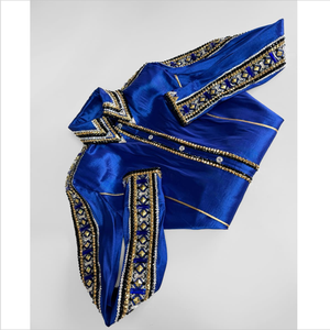 Chemise western en taffetas extensible sans défaut bleu royal blanc noir couleur or pierre détaillant col manches de bras et bande avant - Product Image 1