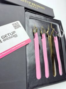 Pince à épiler pour cils GETUP BROSONS IMPEX de haute qualité en acier inoxydable, anti-magnétique, anti-statique, pointe lisse de 10 mm, poignée diamantée - Product Image 6