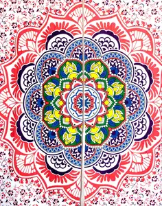 Indien Hippie Rouge Jaune Floral Mandala Bohème Imprimé Rideaux Pour Fenêtres Porte Rideau Avec Boucles En Coton En Gros
