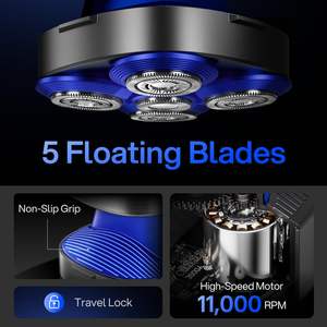 Rasoir électrique ergonomique rechargeable pour hommes chauves, autonomie de 90 minutes, 5 têtes de coupe flottantes, alimentation USB, rasoir de tête lavable - Product Image 2