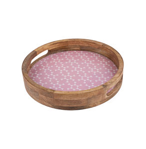 Nouveauté : Plateau de service en bois émaillé en gros |   Plateau alimentaire rond rustique marron avec poignées découpées, grande, moyenne et petite taille - Product Image 3