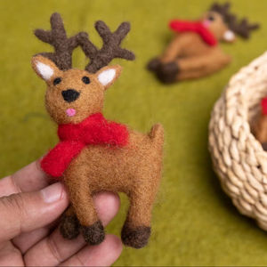11x7 cm Handmade Christmas Felt Reindeer <b>Hanging</b> <b>Ornament</b> for Children Purely Hand-felted by the Nepalese Artisan - Product Image 1