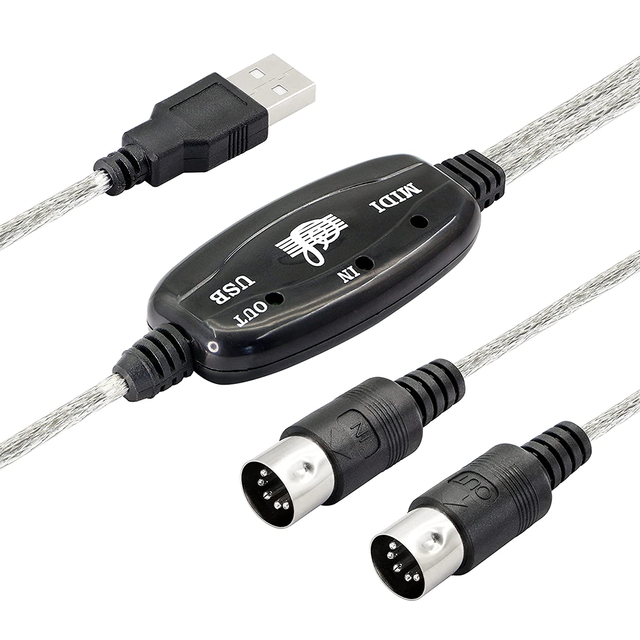USB MIDI Cable Adapter, USB Type a Male to MIDI Din 5 Pin In-Out Cable for Music Keyboard Piano to PC Laptop