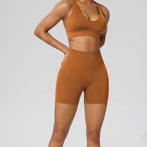 Ensemble de vêtements de sport pour femmes avec logo personnalisé 2025, respirant, yoga, fitness, écologique, 2 pièces, leggings à carreaux, soutien-gorge - Product Image 1