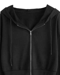 Sudadera con Capucha Corta Negra para Mujer, Sudadera con Capucha y Cordón, Manga Larga, Informal, Ropa de Calle, Top de Moda de Invierno para Damas - Product Image 4