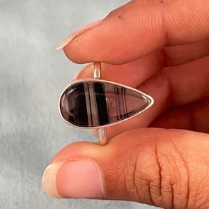แหวนเงินสเตอร์ลิงวงกลางออบซิเดียนของแท้แหวนอัญมณีออบซิเดียนเที่ยงคืน925ขายส่ง - Product Image 3