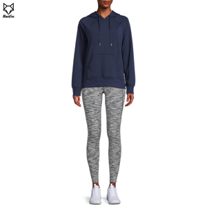 Pull à capuche en coton et polyester pour femmes coupe régulière transfert de chaleur sérigraphie avant Logo teint uni pour l'hiver - Product Image 3