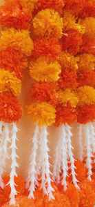 Guirnaldas de flores Genda de caléndula artificial de doble color de alta calidad con borlas blancas para la decoración del evento de la boda en casa - Product Image 2