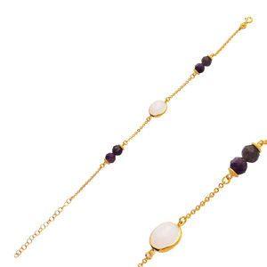 Cuarzo blanco Oval Oro Bisel Theia Plata Pulsera Joyería Venta al por mayor Hecho a mano 925 Joyería de ley - Product Image 1