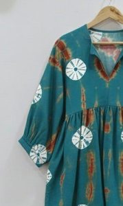 Vestido Largo Estilo Hippie, 100% Algodón Suave, Hecho a Mano, Ecológico, Natural, Corte en A, Teñido Anudado, para Oficina - Product Image 4