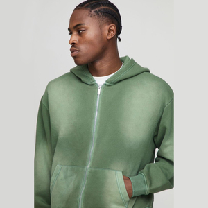 Oversized Boxy Zip Hoodie Wide Jogger Chándal Verde Unisex Bordado Impreso Streetwear Wash Chándal Set Custom Winter - Product Image 3