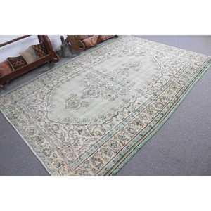 Alfombra Turca Grande de 6.5x8.7 pies, Alfombra de Lana Ikat Verde Vintage - Product Image 2