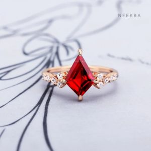 8*11mm forma de cometa rubí cultivado en laboratorio 10K anillo de oro sólido estilo Art Deco anillo de compromiso de piedras preciosas Tono de Metal personalizable/pureza - Product Image 4