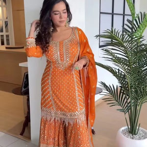 Exquisite Designer Banarasi <b>Silk</b> Sharara Suit for Girls Modern Heavy Fabric Indian Pakistani Ethnic Wear for Party Occasions - Product Image 1