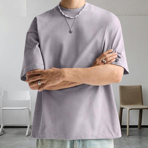 Marque De Luxe T-Shirt Hommes Haute Qualité Street Clothing Solide Hommes T-shirt Surdimensionné-Gris Cendré - Product Image 1
