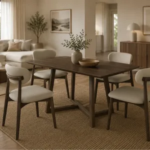 Table à manger minimaliste en bois massif, rectangulaire, 4 places, mobilier de salle à manger moderne, design stable - Product Image 3