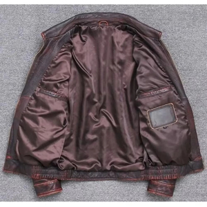 Veste universitaire en cuir de vachette enduit pour homme avec col montant, logo frontal, design à capuche, style vintage, doublure en lin - Product Image 3