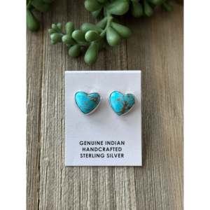 Elouise Kee Royston Turquoise and <b>Sterling</b> <b>Silver</b> Heart <b>Stud</b> <b>Earrings</b> with Bezel Setting - Product Image 1