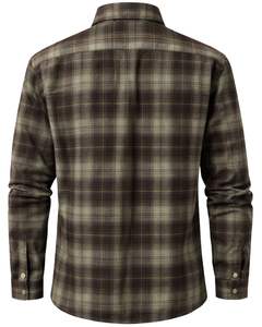 เสื้อเชิ้ตลายสก็อตแขนยาวผู้ชาย กระดุมผ่าหน้า สไตล์ลำลอง ผ้าแฟลนเนล สีน้ำตาลเข้ม สีเขียวมะกอก สีกากี รับผลิตตามสั่ง ขายส่ง - Product Image 2