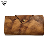 Portefeuille élégant pour femme en cuir de vachette, fermeture à bouton, porte-cartes à rabat, porte-monnaie, blocage RFID, grande capacité, robuste