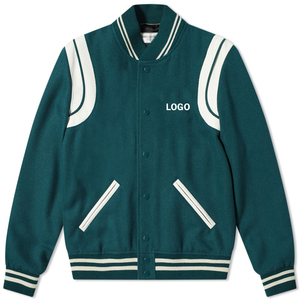 OEM Logo personnalisé Veste en laine extensible décontractée de haute qualité pour hommes Bomber verte Style universitaire de baseball Letterman avec logo personnalisé - Product Image 3