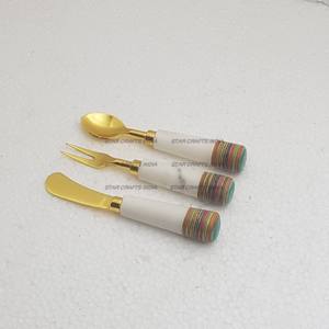 Ensemble de trois couverts en résine/marbre dernier cri ensemble de couverts en métal nouvelle cuillère et fourchette derniers couverts en métal argenterie - Product Image 2