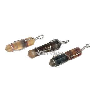 Colgantes de envoltura de doble punta de ágata musgo Piedra preciosa envuelta en alambre de calidad tallada en estilo Feng Shui Las mejores tarifas disponibles - Product Image 2