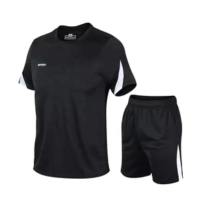 Men's Black Soccer Jersey Set Short Sleeve High Neck Moisture Wicking Polyester Plus Size Front <b>Athletic</b> Wear for Adults All - Product Image 1