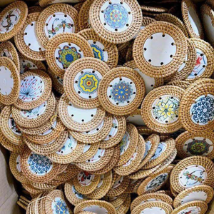 Dessous de verre en rotin et céramique fabriqués à la main du Vietnam-Dessous de verre naturel élégant pour la maison, le café et les cadeaux - Product Image 3