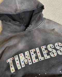 Personalizado 100% algodón French Terry Heavyweight ácido lavado desgastado Pull Hoodie hombres 6XL Premium Rhinestone pantalla bolsillo - Product Image 5