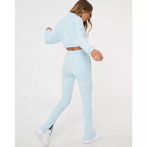2023 nueva llegada Logo personalizado mujeres algodón polar Yoga sudadera entrenamiento deportes recortada cremallera sudadera conjunto para mujeres - Product Image 5