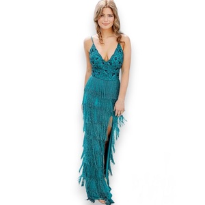 Vestido de noche con cuentas de último diseño con cuello en V profundo vestido bordado para mujer - Product Image 1