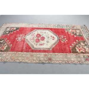 Alfombra Turca Vintage, Alfombra Grande de 4,8x9 pies, Alfombra con Rayas Rojas - Product Image 2