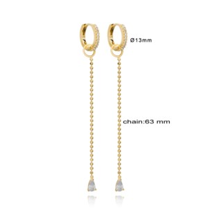 Pendientes Largos con Diseño de Cadena de Bolas y Perlas, Plata de Ley 925, Chapados en Oro, Joyería Fina Turca, Regalo - Product Image 4