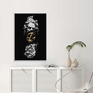 Poseidon & Golden Skull Canvas Print: Modern Loft Wall Art,WHITE <b>FRAMED</b> CANVAS - Product Image 1