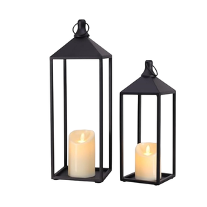 Stylish Simple Black <b>Vintage</b> Metal <b>Lantern</b> Iron Candle Holder for Home or Hotel Elegant Tabletop Christmas Ornament - Product Image 1
