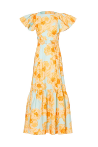 เดรสสีส้มและสีฟ้ามีสไตล์พร้อมคอปาดเหมาะสำหรับวันหยุดพักผ่อนบนชายหาดและนอกสถานที่แบบลำลอง - Product Image 6