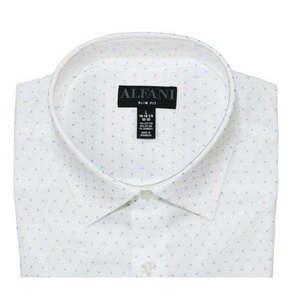 Camicia Casual Slim Fit da Uomo Alfani, Stampa Triangolare, Tessuto Popeline Antipiega, Stile Ufficio ODM in Bianco, Taglie 14-32-33 - Product Image 2