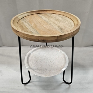 Table basse ronde polyvalente en bois Design compact à 2 niveaux avec étagère ouverte pour le rangement Idéal pour les salons, les salons ou les chambres à coucher - Product Image 5