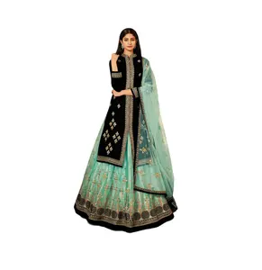 Ensemble de vêtements indiens pakistanais en georgette lourde multi-broderies et pierres Lehenga Top Dupatta pour mariages et fêtes - Product Image 1